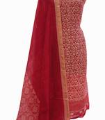 Designer Crimson Red Maheshwari Printed Suit Fabric