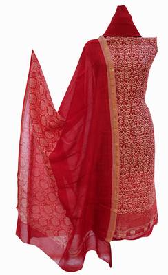 Designer Crimson Red Maheshwari Printed Suit Fabric 2