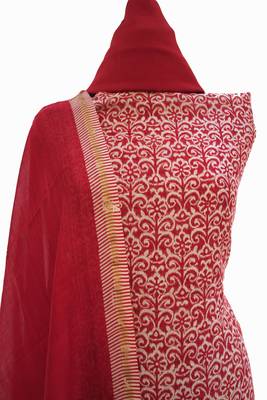 Designer Crimson Red Maheshwari Printed Suit Fabric 3