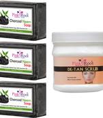 Pack Of 3 Charcoal Soap With 500gm De Tan Scrub By Pink Root