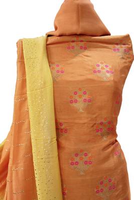 Designer Marigolds Dola Silk Banarsi Suit Fabric 4