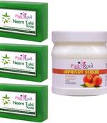 Pack Of 3 Neem Tulsi Soap With 500gm Apricot Scrub By Pink Root