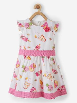 Pink printed cotton kids-frocks 1