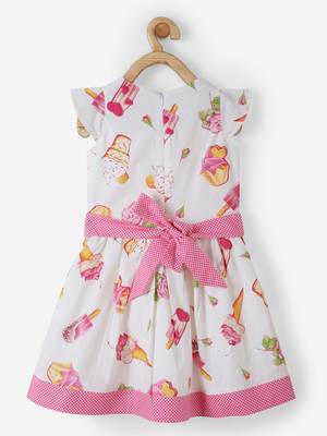 Pink printed cotton kids-frocks 2