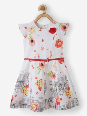 Red printed cotton kids-frocks 1