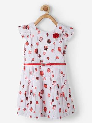 Red printed cotton kids-frocks 1