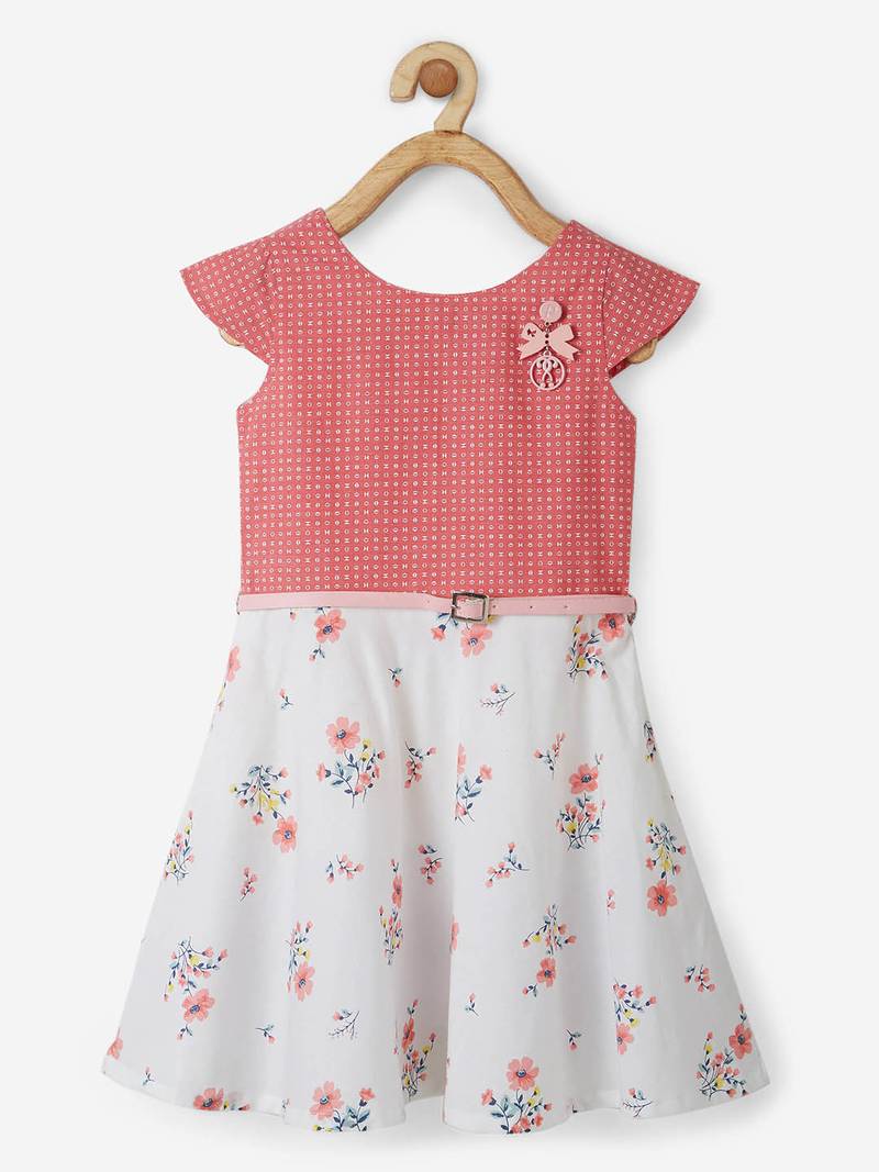 Pink printed cotton kids-frocks