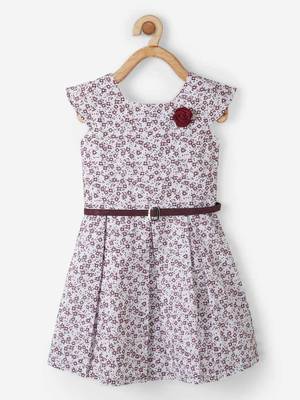 Brown printed cotton kids-frocks 1