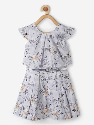 Grey printed cotton kids-frocks 1
