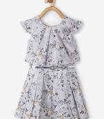 Grey printed cotton kids-frocks