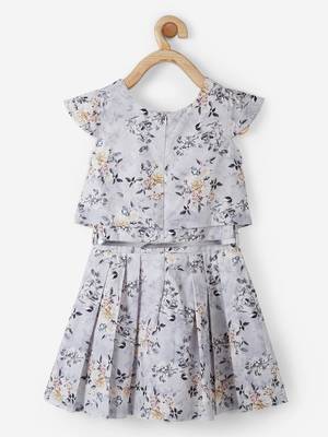Grey printed cotton kids-frocks 2