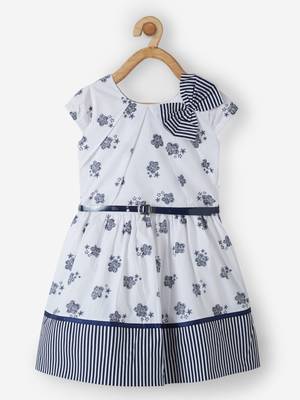 White printed cotton kids-frocks 1