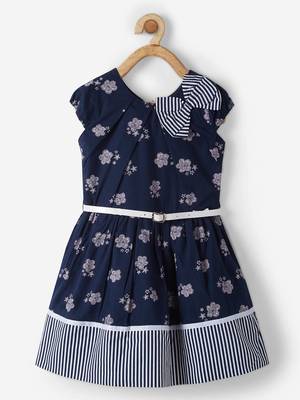 Blue printed cotton kids-frocks 1