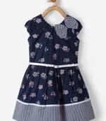 Blue printed cotton kids-frocks