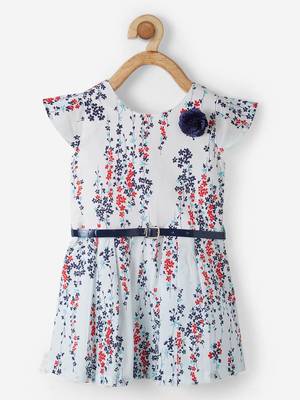 White printed cotton kids-frocks 1