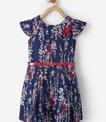 Blue printed cotton kids-frocks