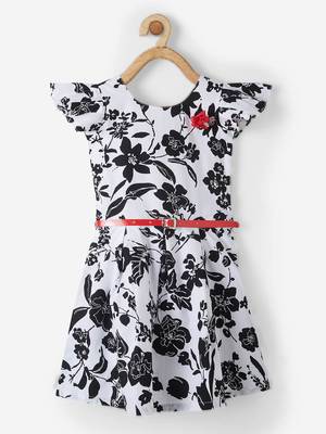 White printed cotton kids-frocks 1