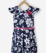 Blue printed cotton kids-frocks