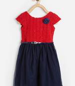 Red plain velvet kids-frocks