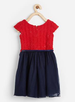 Red plain velvet kids-frocks 2