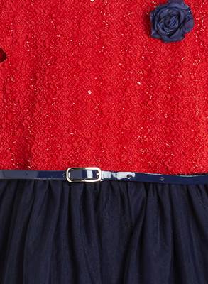 Red plain velvet kids-frocks 3
