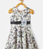 Multicolor printed linen kids-frocks