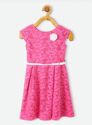 Pink printed satin kids-frocks 1