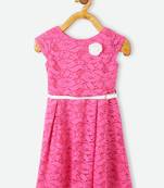 Pink printed satin kids-frocks