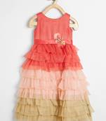 Red printed satin kids-frocks