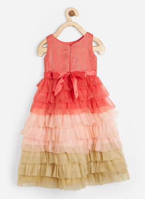 Red printed satin kids-frocks 2