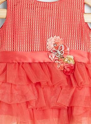 Red printed satin kids-frocks 3