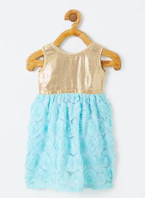 Blue printed blended cotton kids-frocks 1
