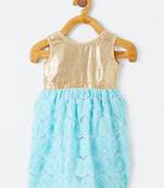 Blue printed blended cotton kids-frocks