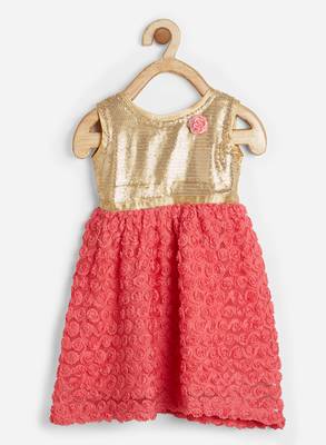 Red printed blended cotton kids-frocks 1