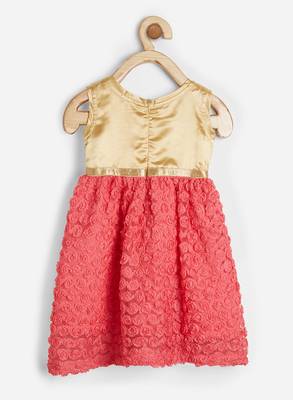 Red printed blended cotton kids-frocks 2