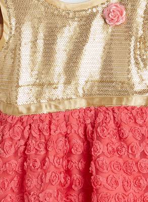 Red printed blended cotton kids-frocks 3