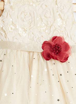 Beige embroidered satin kids-frocks 3