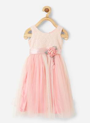 Pink embroidered linen kids-frocks 1