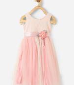 Pink embroidered linen kids-frocks