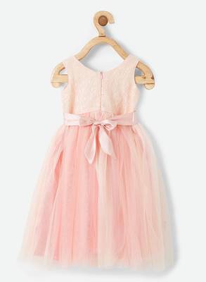 Pink embroidered linen kids-frocks 2