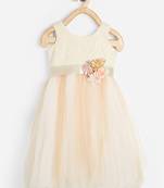 White embroidered satin kids-frocks