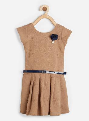 Brown printed blended cotton kids-frocks 1