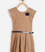 Brown printed blended cotton kids-frocks