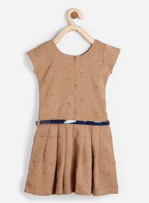 Brown printed blended cotton kids-frocks 2