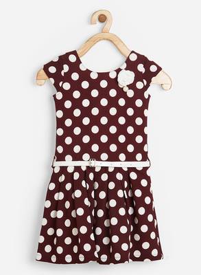 Brown printed blended cotton kids-frocks 1