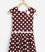 Brown printed blended cotton kids-frocks