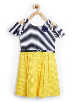 Yellow printed cotton kids-frocks 1