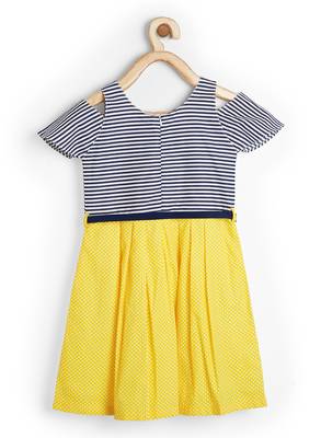 Yellow printed cotton kids-frocks 2