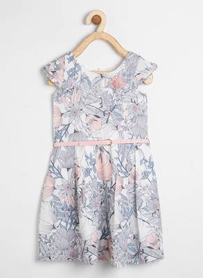 Grey printed cotton kids-frocks 1