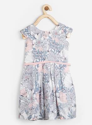 Grey printed cotton kids-frocks 2